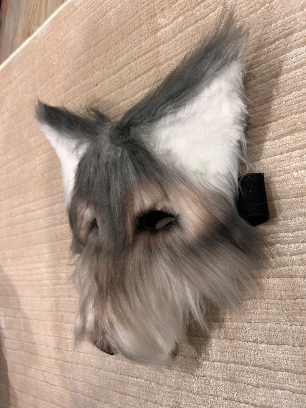Faux Fur Full Wolf Face Mask w/ Ears Fully Furred! Elastic Strap Adult One Size